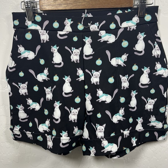 Black Milk Pants - Blackmilk Shorts Cuffed Size Medium Christmas Kitties Cats Black